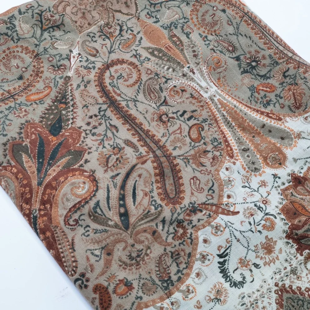 Vintage Paisley Square Scarf Earth Tones Brown Tan Orange Boho 34x34